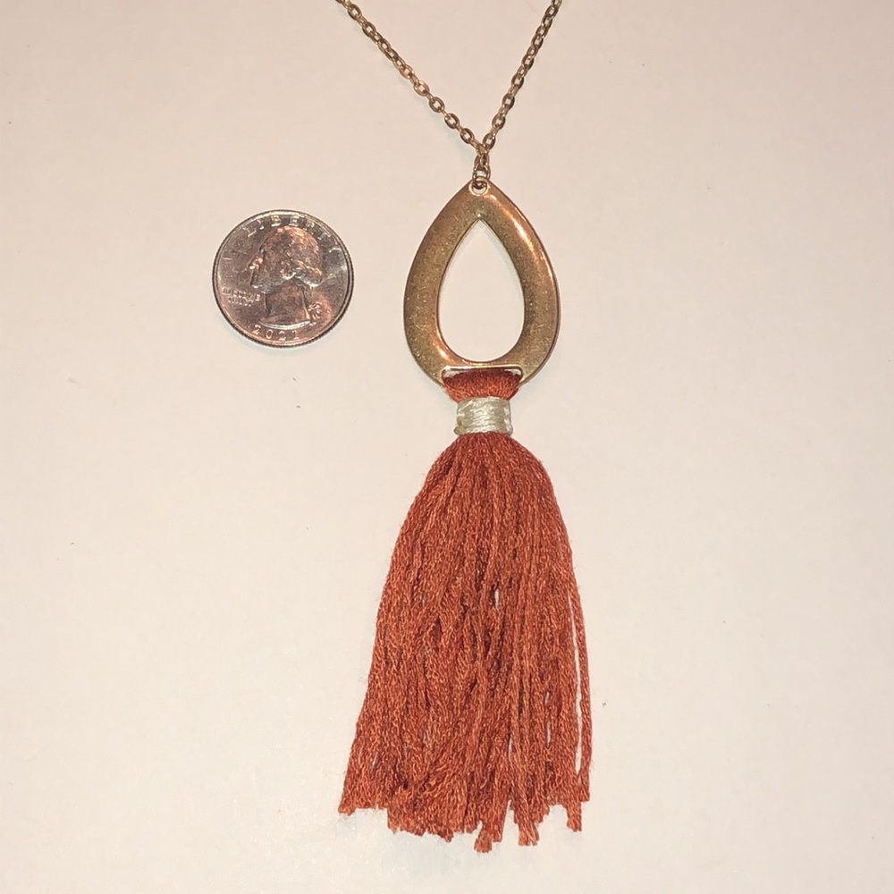 Universal Thread Gold Tone Boho Necklace with Orange Tassel - Picture 3 of 6